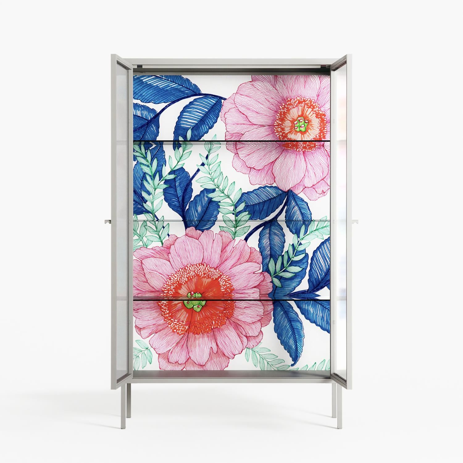 Pink Anemones - Cabinet - Katie O’Shea - Chalk - Reeded glass