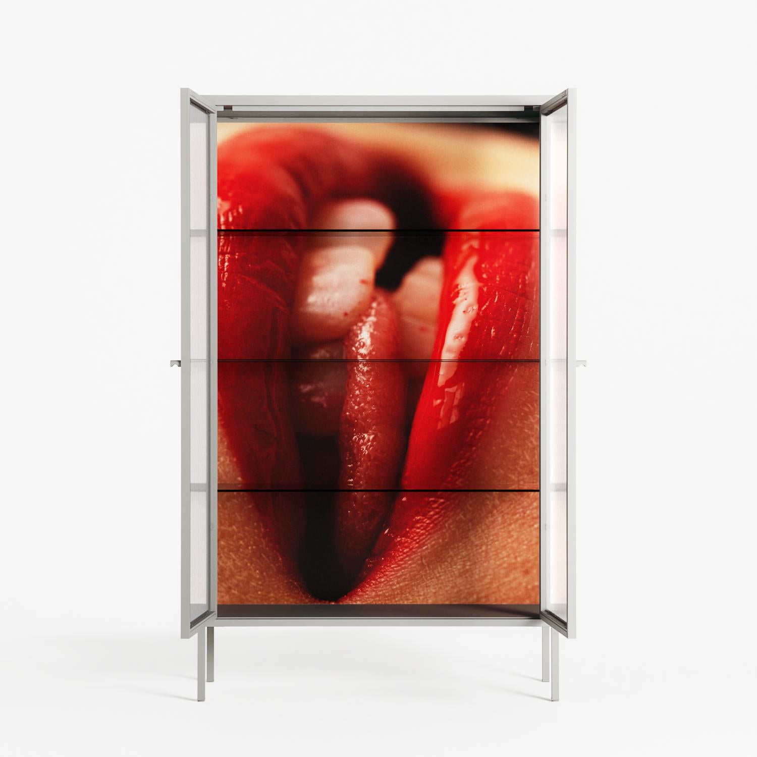 Red 2 - Cabinet - Nadia Ryder - Chalk - Reeded glass