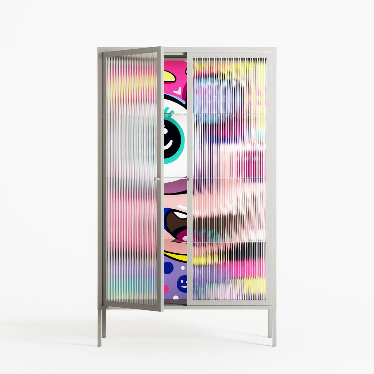 HappyFe - Cabinet - Maddalena Fanfani - Chalk - Reeded glass