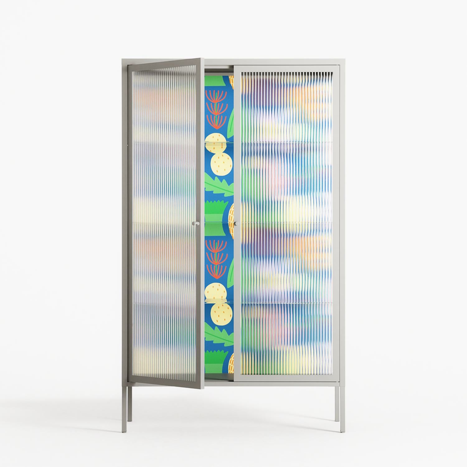 Shapes Blue - Cabinet - Lydia Greaves - Chalk - Reeded glass