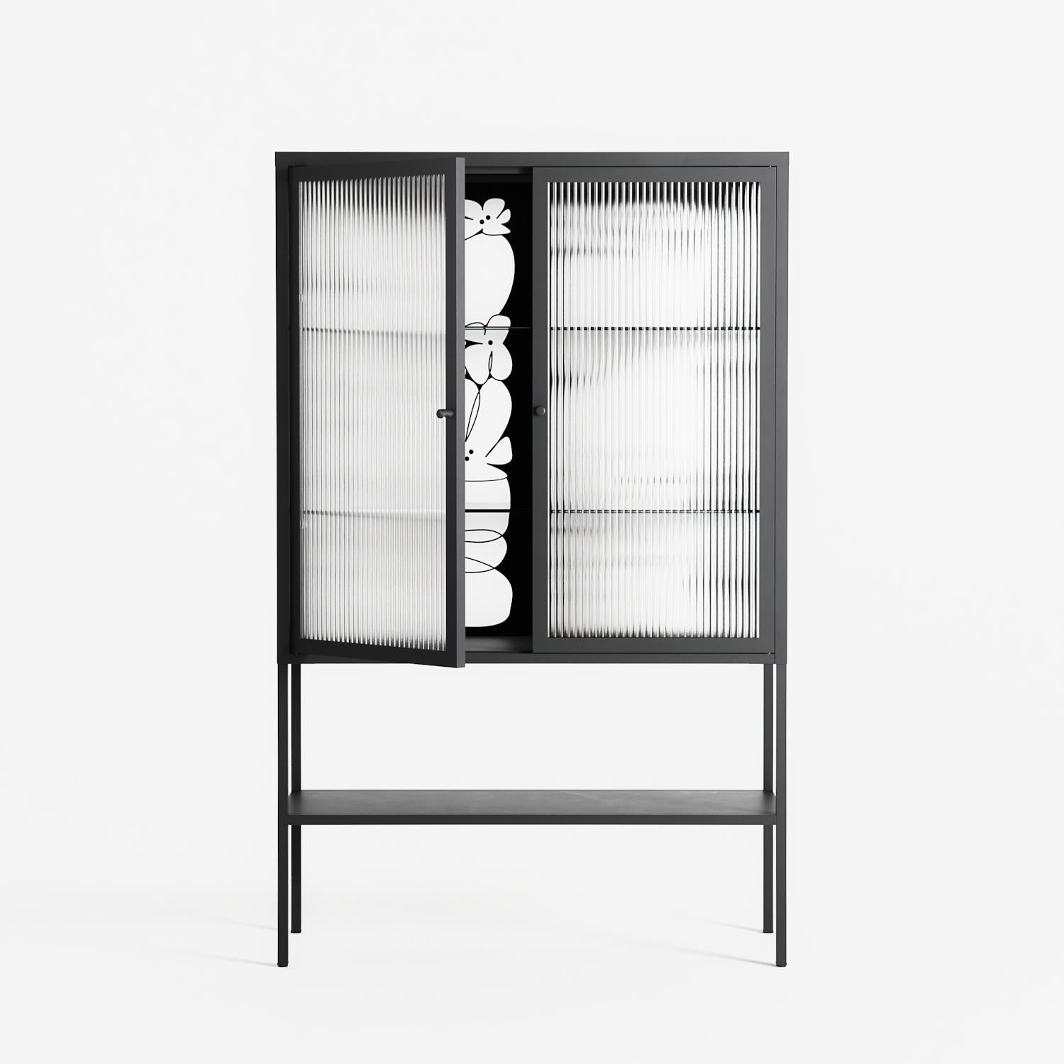 White Flowers - Loft Cabinet - Konrad Blaszczyk - Antracite - Reeded glass