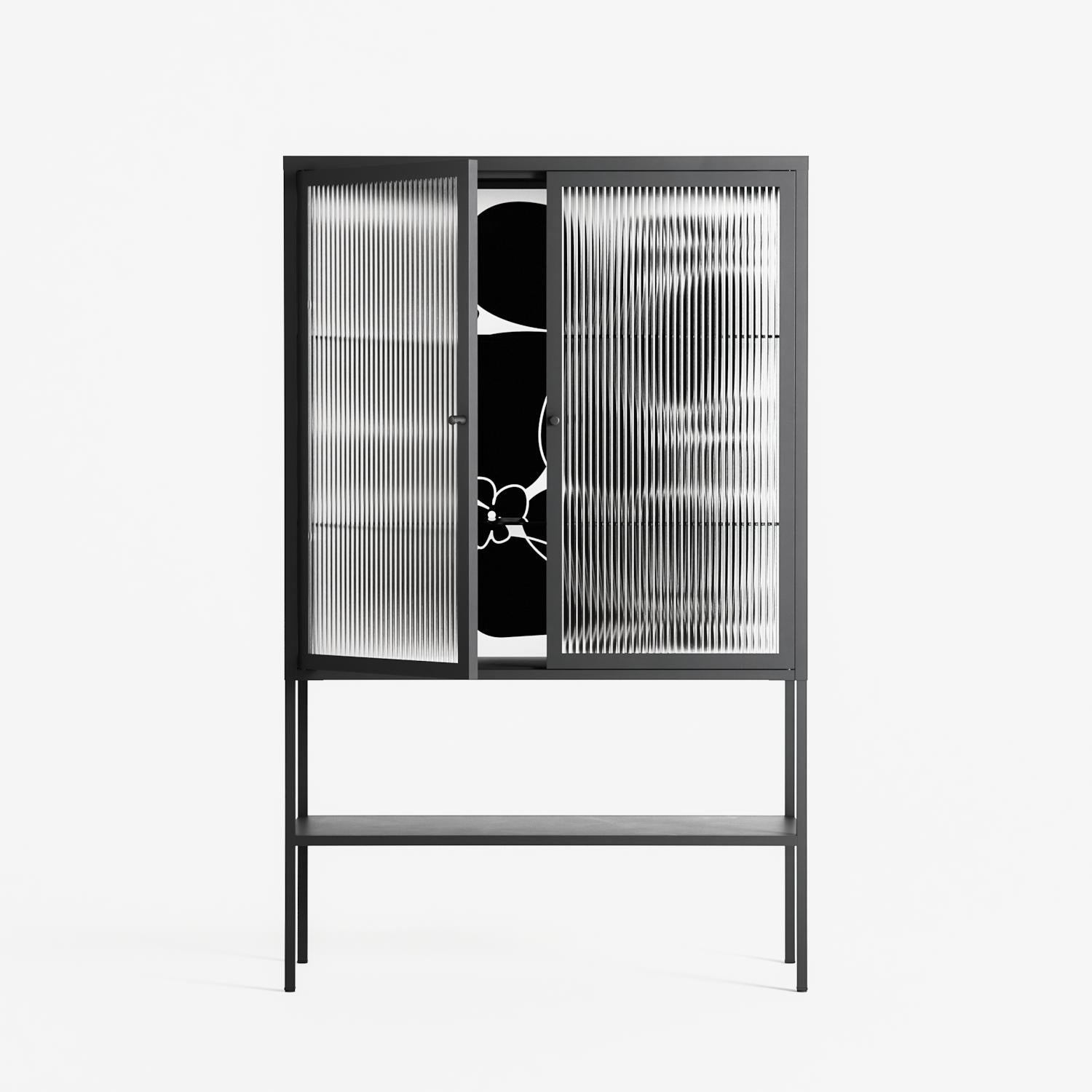 Black Flower - Loft Cabinet - Konrad Blaszczyk - Antracite - Reeded glass