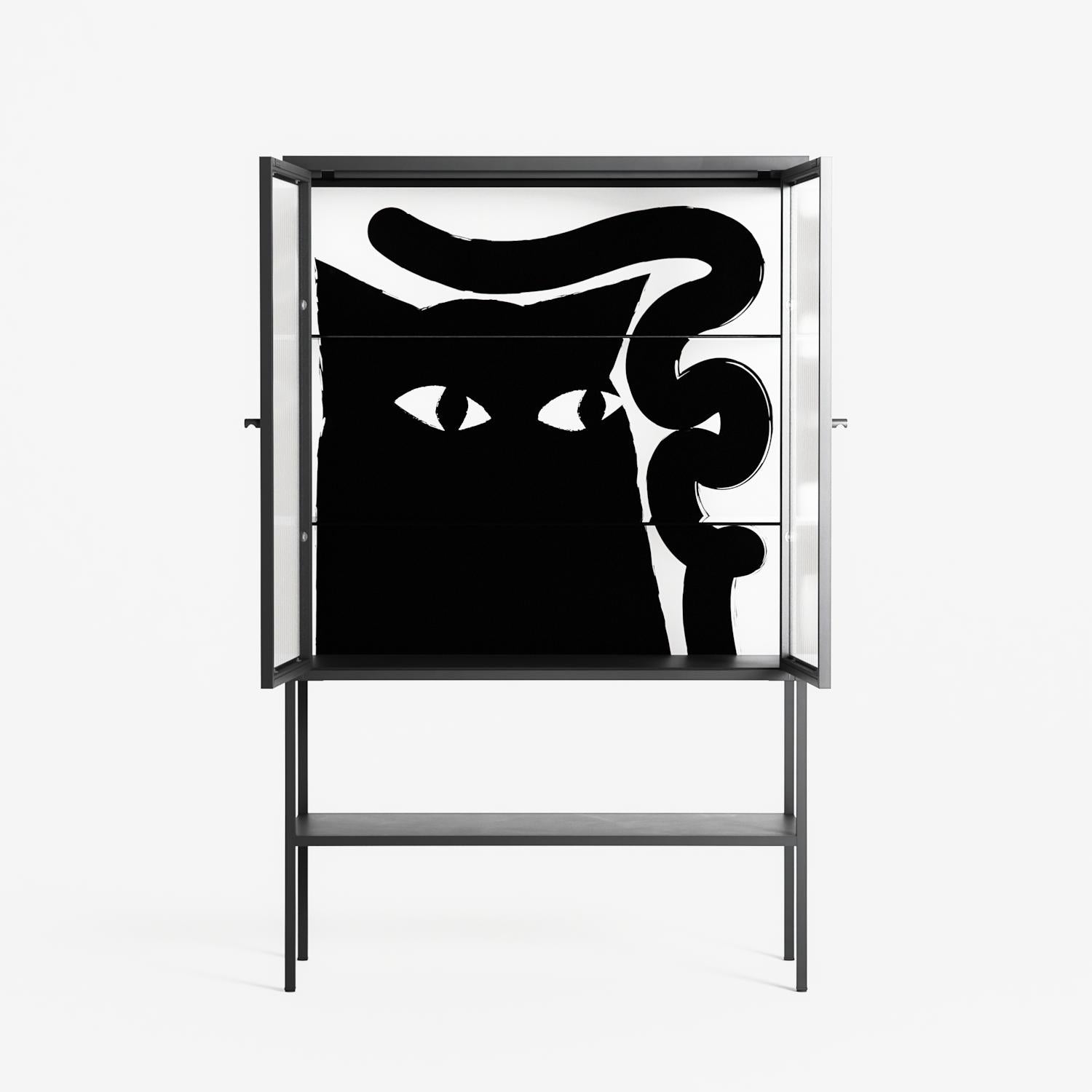Black Cat - Loft Cabinet - Konrad Blaszczyk - Antracite - Reeded glass