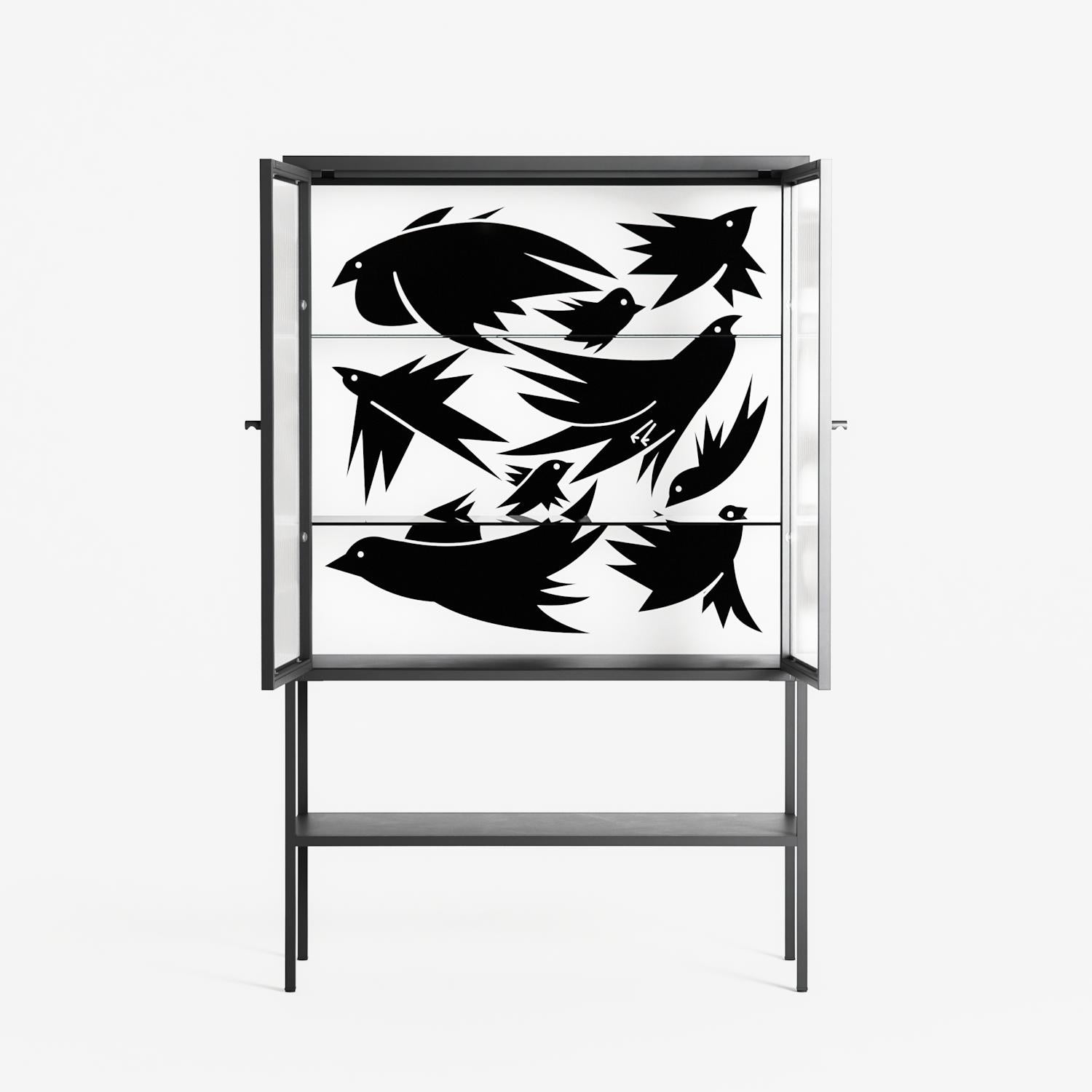 Black Birds - Loft Cabinet - Konrad Blaszczyk - Antracite - Reeded glass