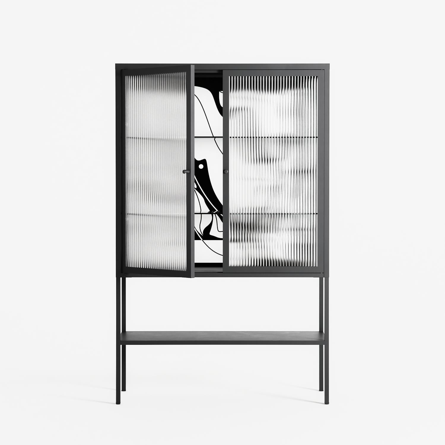 White Potted Plant - Loft Cabinet - Konrad Blaszczyk - Antracite - Reeded glass