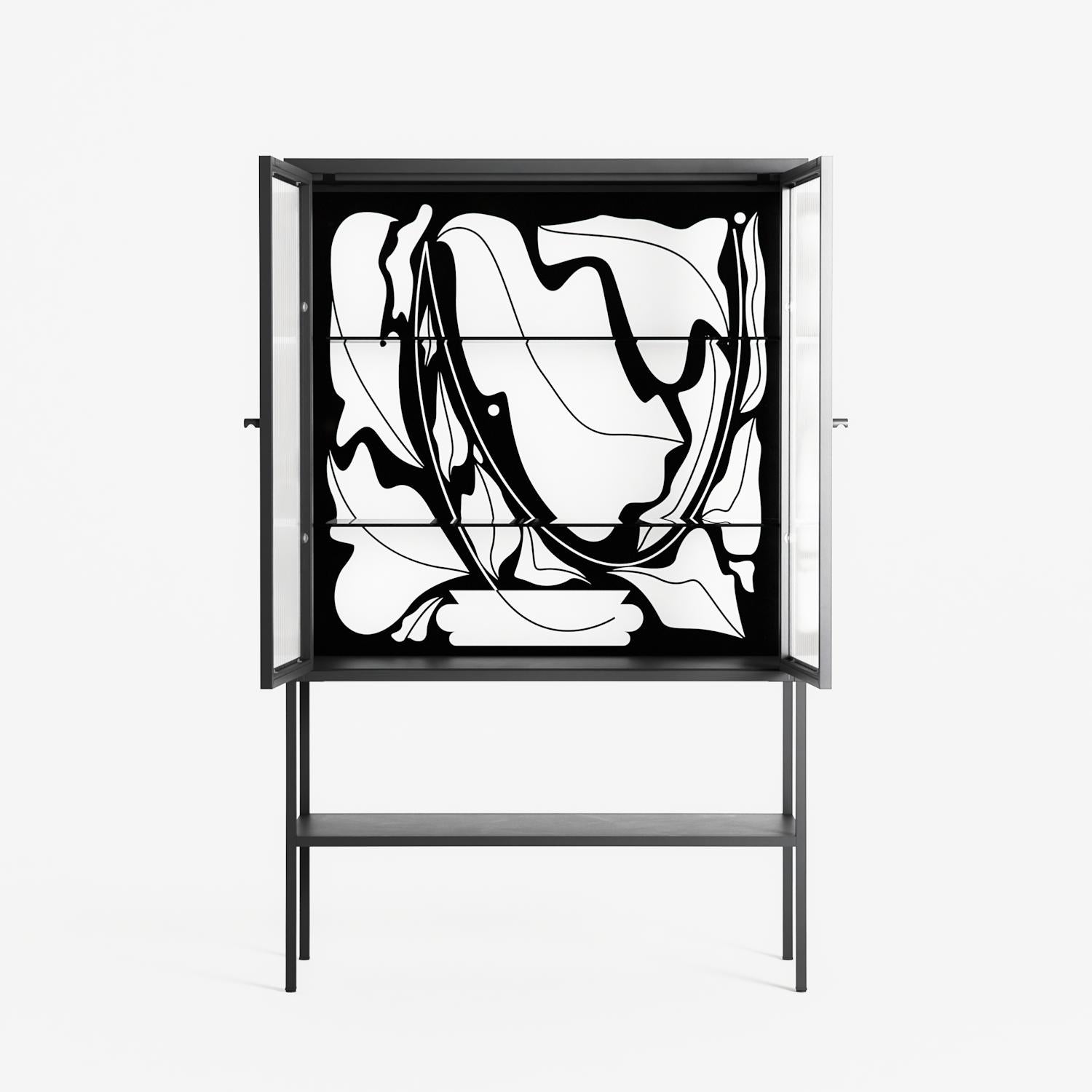White Potted Plant - Loft Cabinet - Konrad Blaszczyk - Antracite - Reeded glass