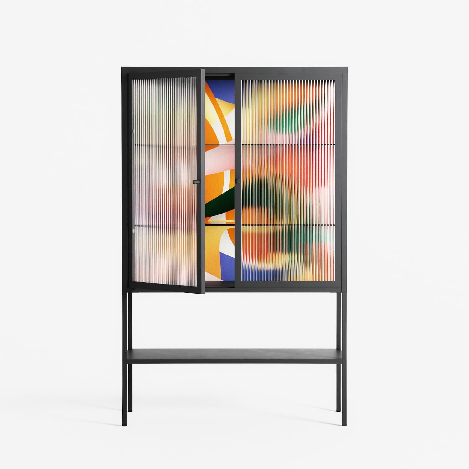Gloss - Loft Cabinet - Vratislav Pecka - Antracite - Reeded glass