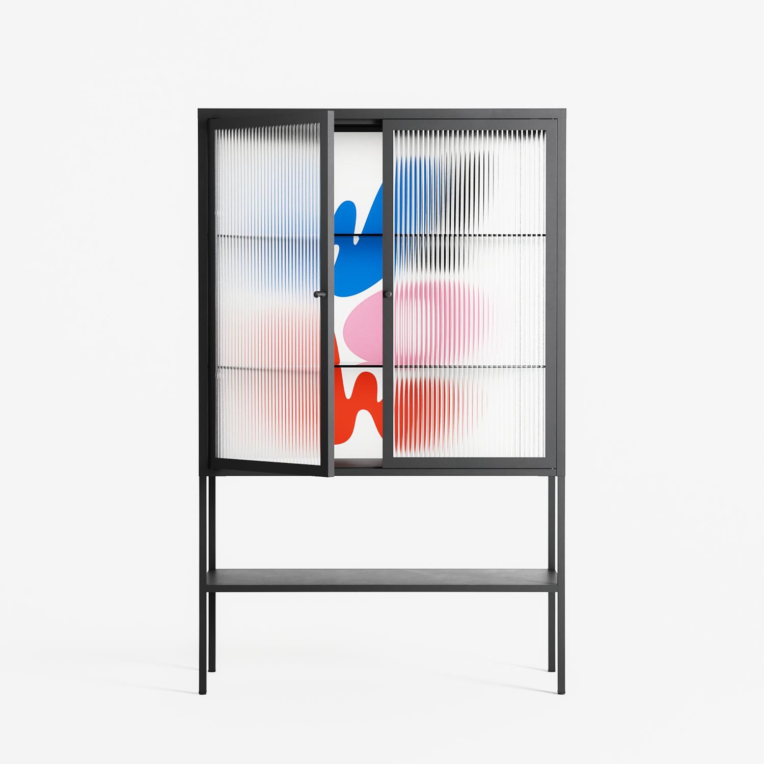 Wow - Loft Cabinet - Vratislav Pecka - Antracite - Reeded glass