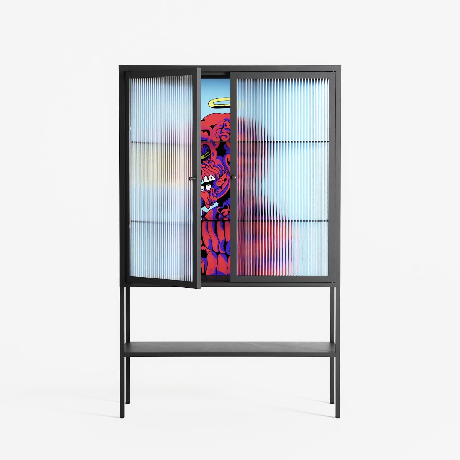 Flower - Loft Cabinet - Cezar Berje - Antracite - Reeded glass