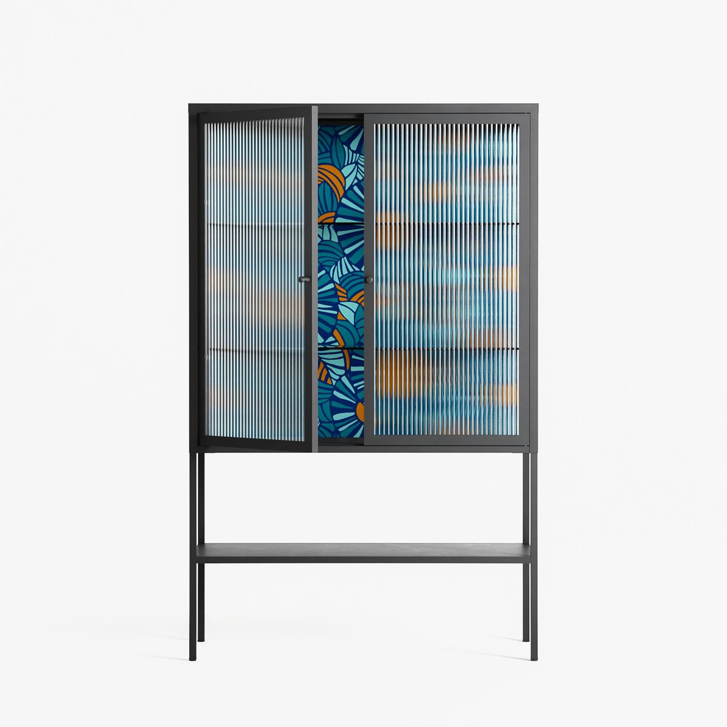 Bellis Bounty Blue - Loft Cabinet - Amy Suther - Antracite - Reeded glass