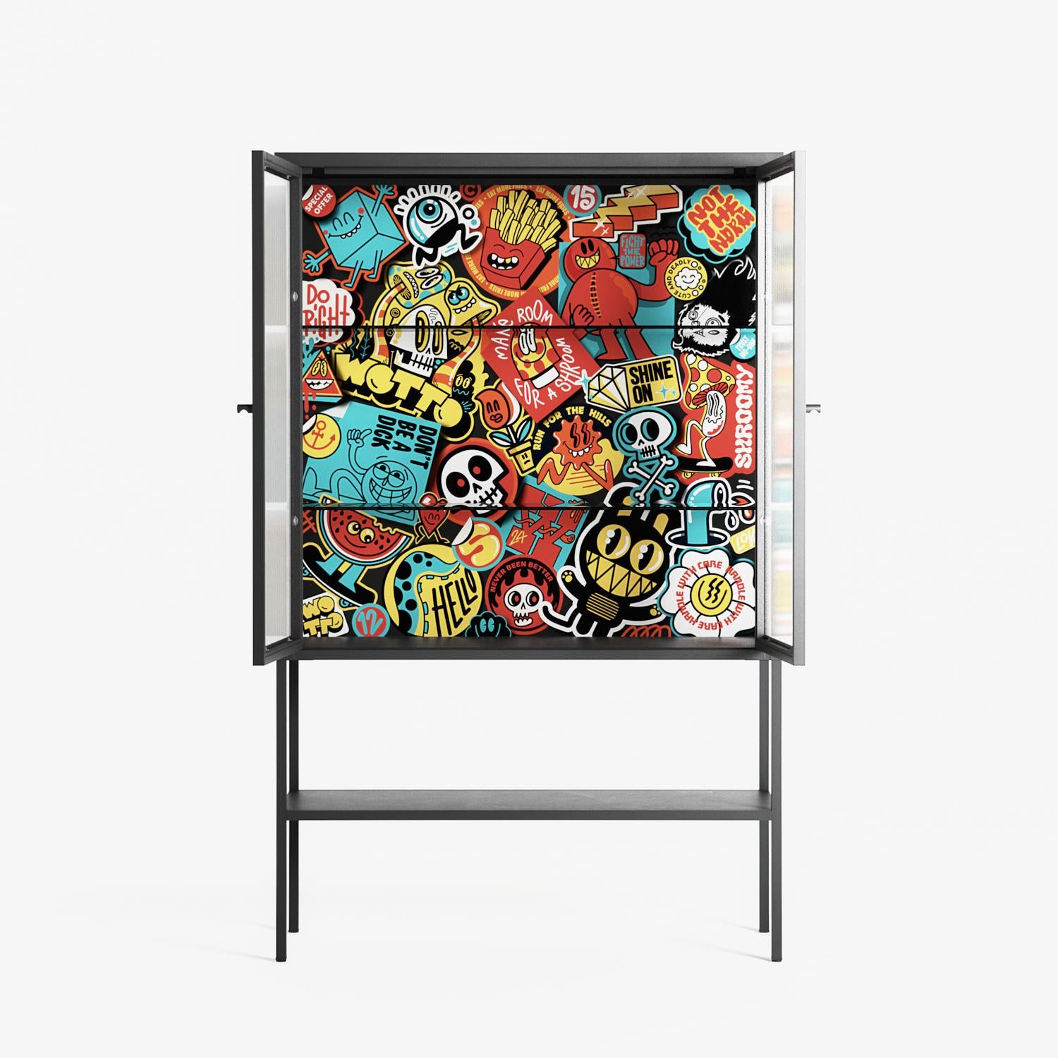 All The Stickers - Loft Cabinet - Craig Watkins - Antracite - Reeded glass