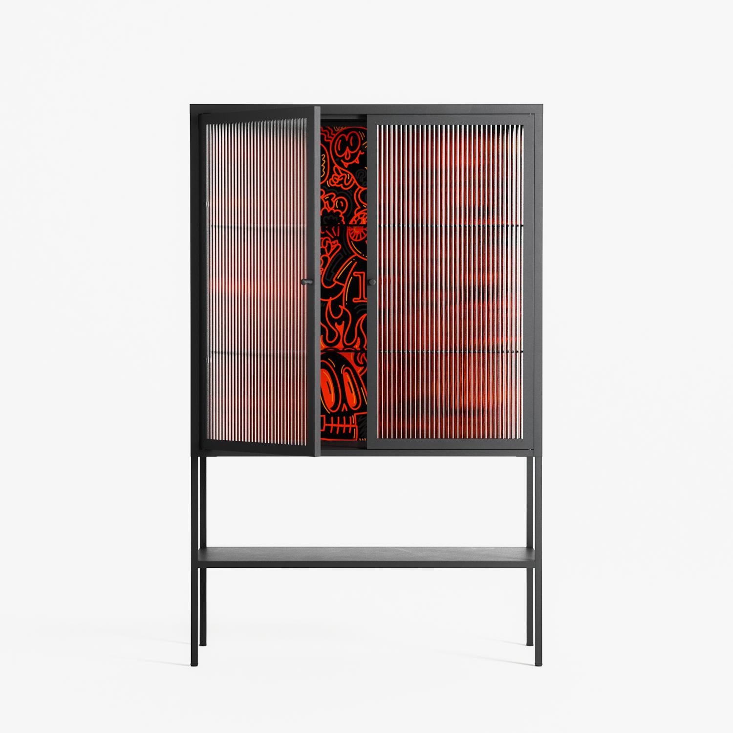 Wottosque Red - Loft Cabinet - Craig Watkins - Antracite - Reeded glass