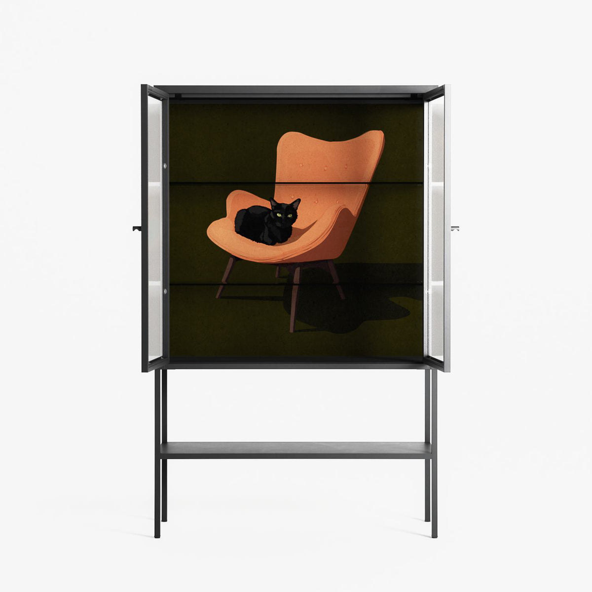 Cat in Chair A - Loft Cabinet - Kristin Eriksson - Antracite - Reeded glass