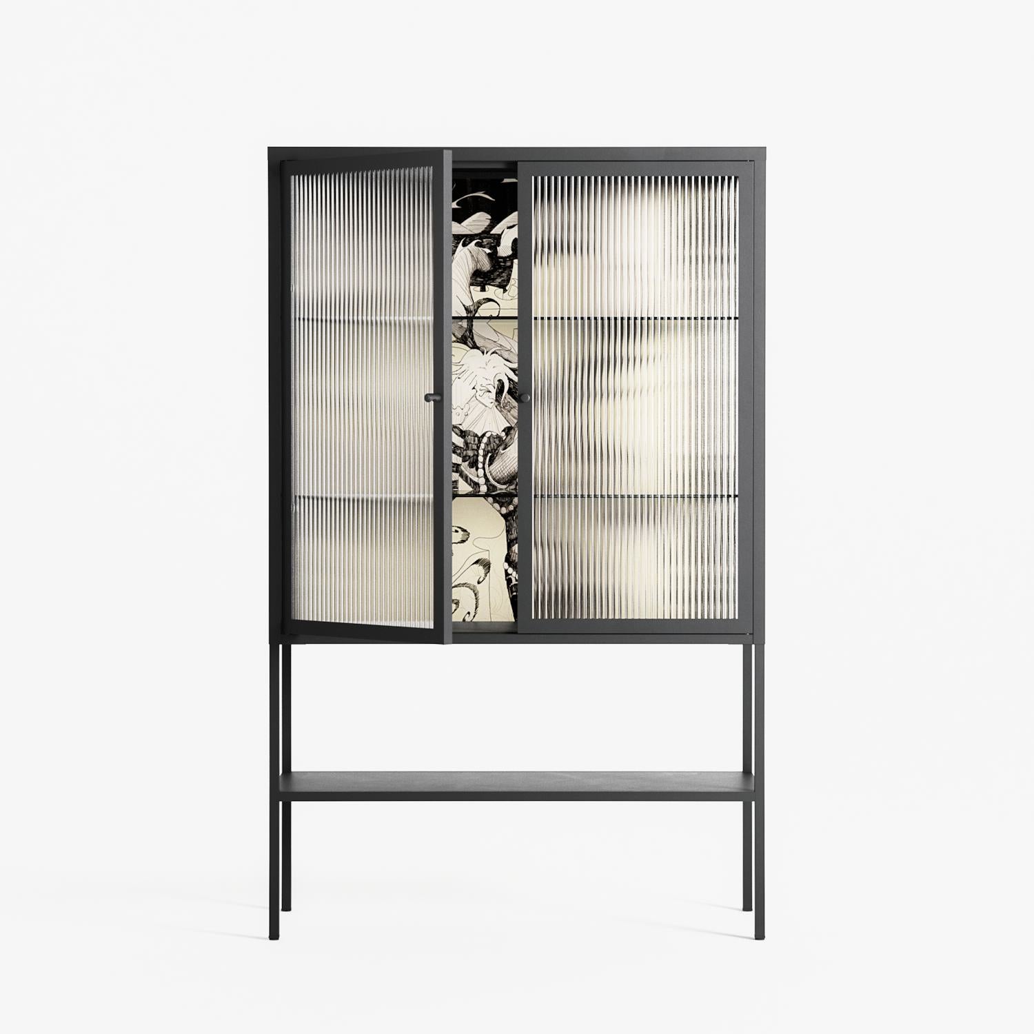 Oberon and Elgar - Loft Cabinet - Naia Escribano - Antracite - Reeded glass