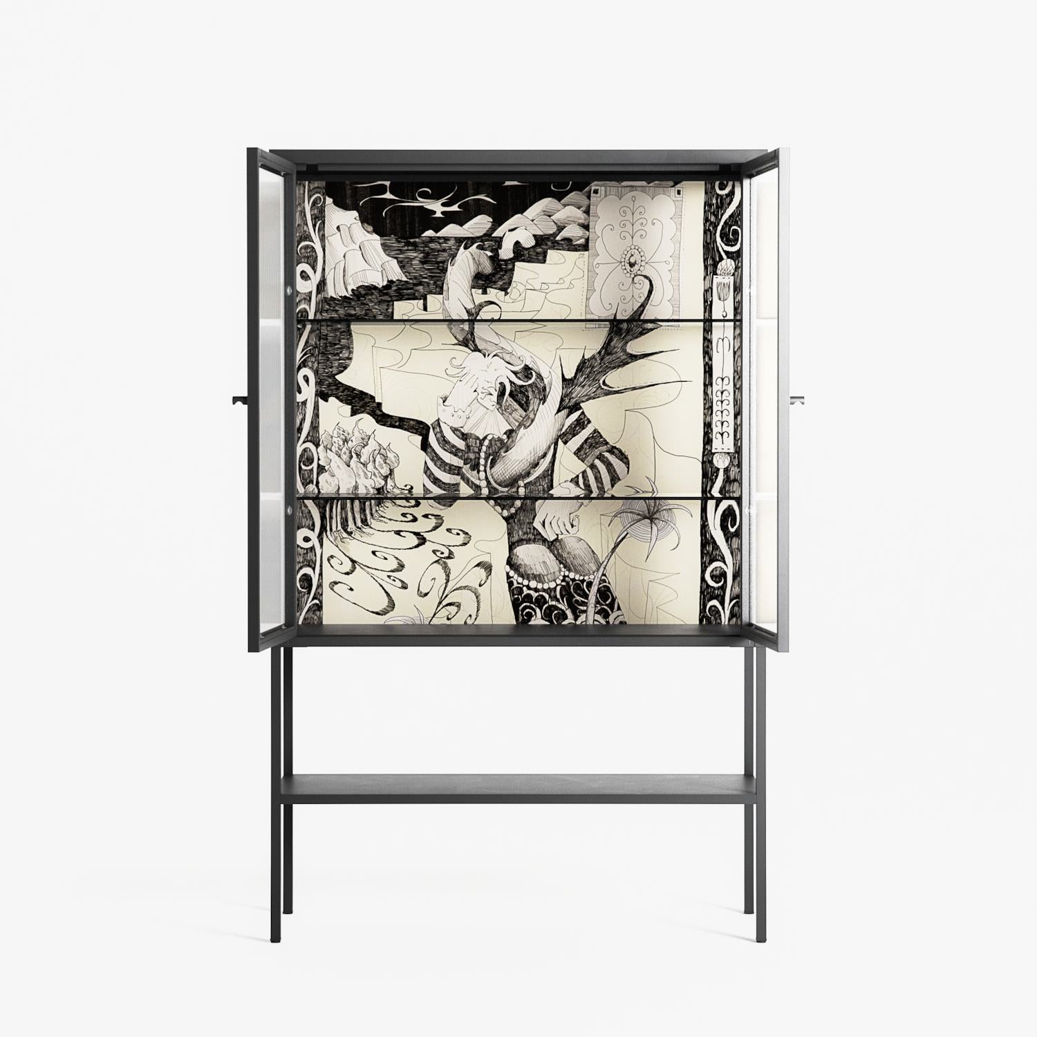 Oberon and Elgar - Loft Cabinet - Naia Escribano - Antracite - Reeded glass