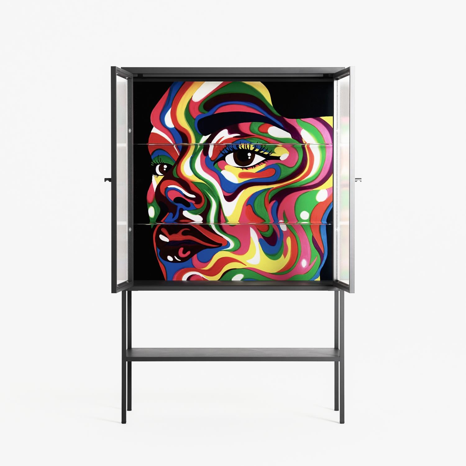Orbiting Around Herself - Loft Cabinet - Mathilda Kienast - Antracite - Reeded glass