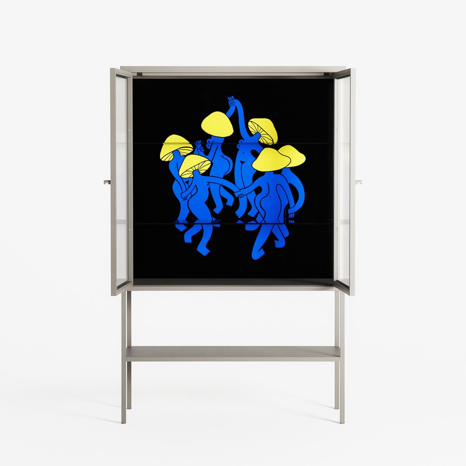 Mushroom Dance Blue - Loft Cabinet - Aley Wild - Pebble - Reeded glass