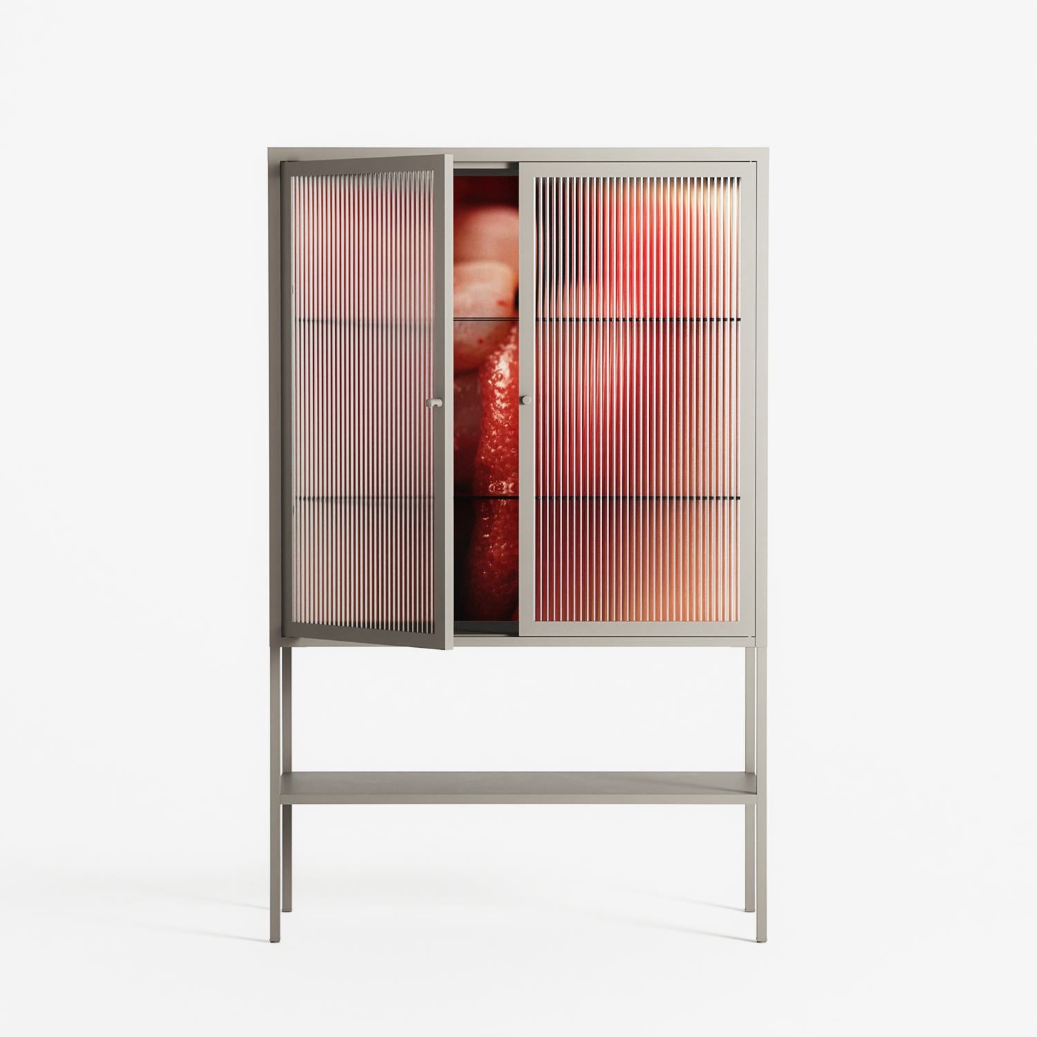 Red 2 - Loft Cabinet - Nadia Ryder - Pebble - Reeded glass