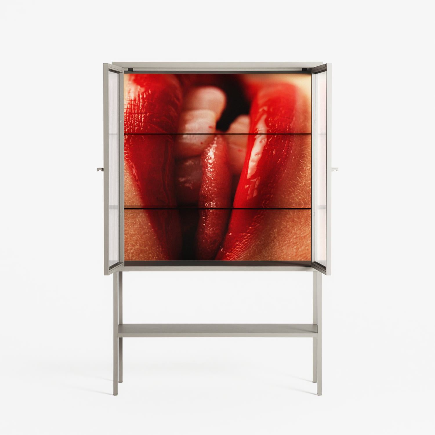 Red 2 - Loft Cabinet - Nadia Ryder - Pebble - Reeded glass