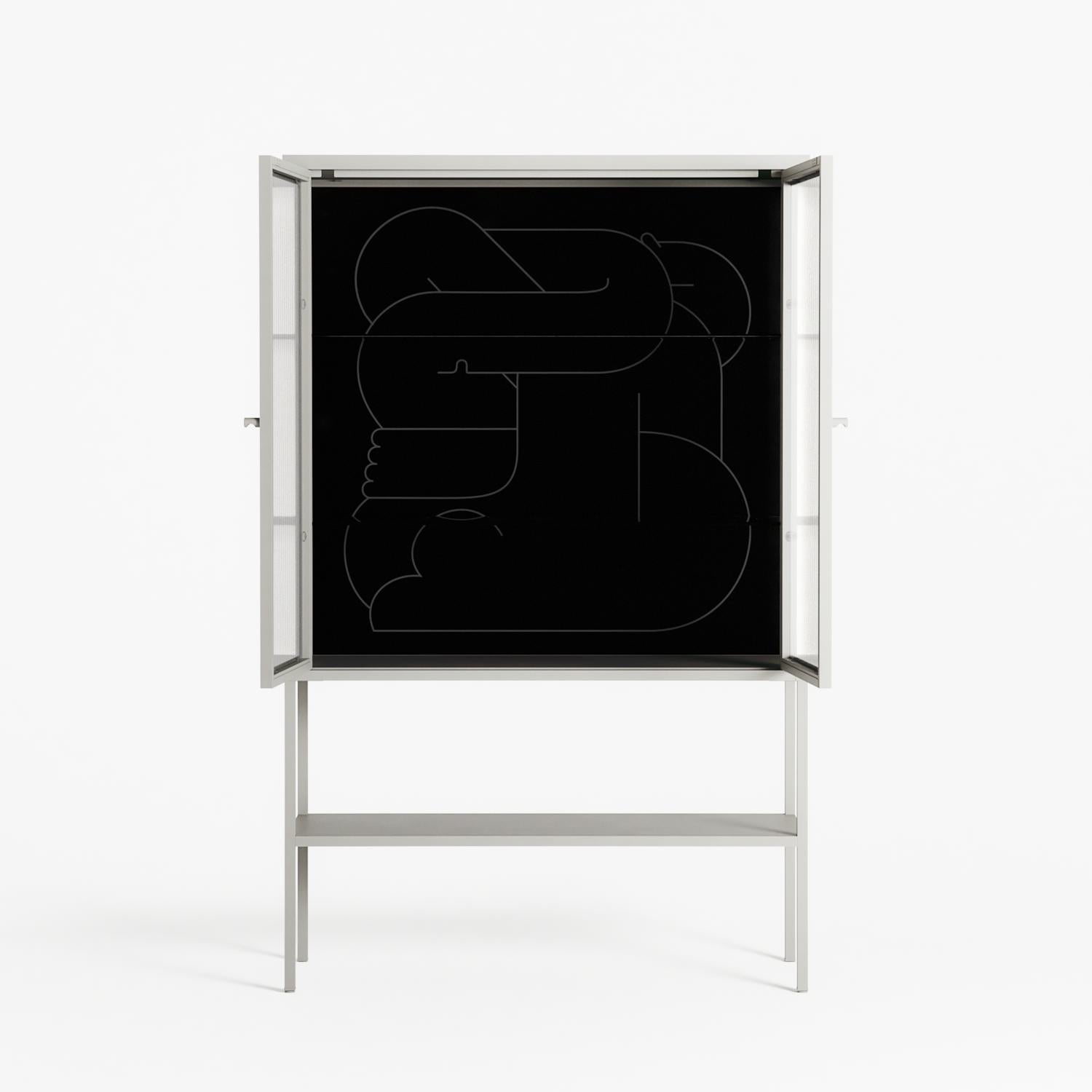 Hug 1 - Loft Cabinet - Andrea Devia-Nuño - Chalk - Reeded glass