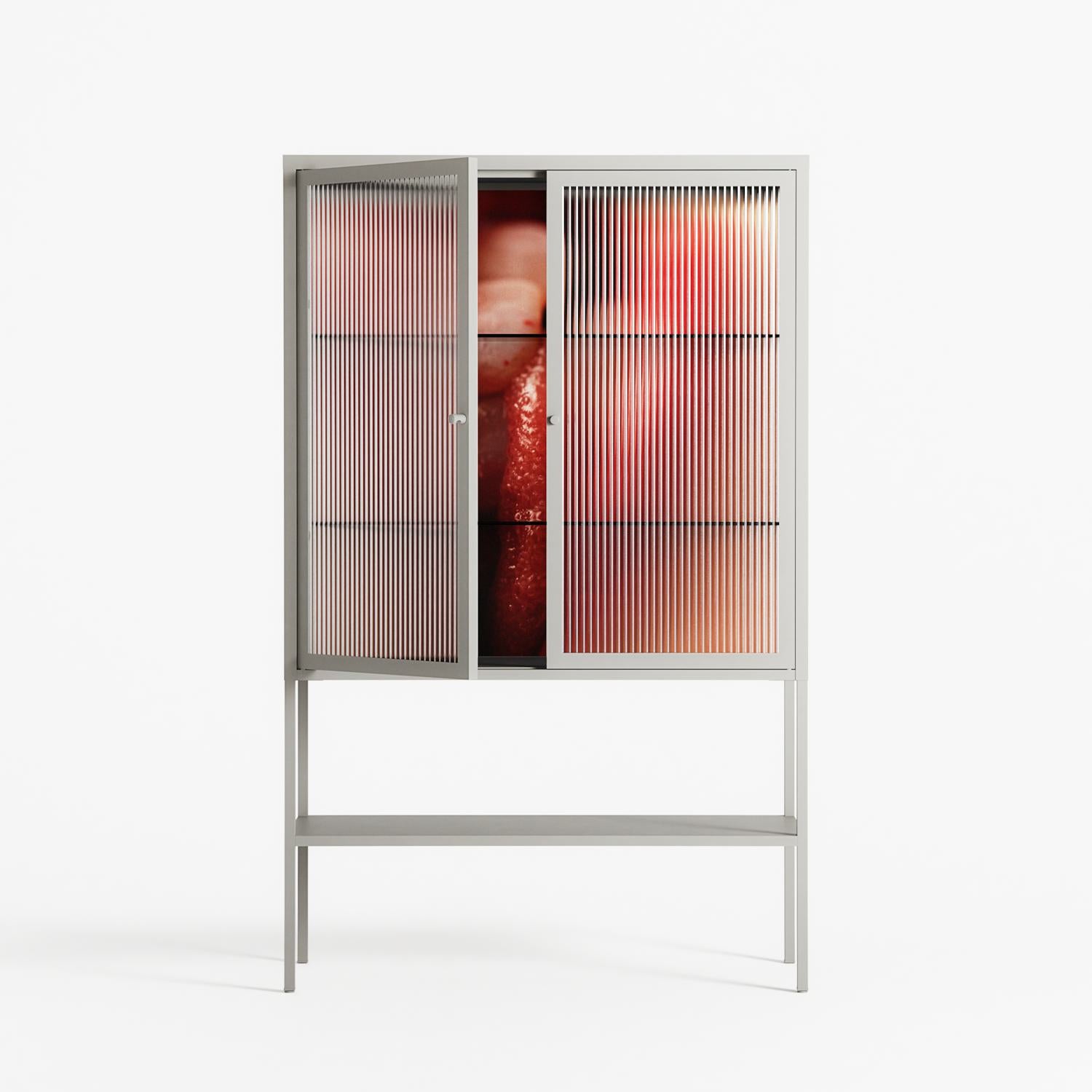 Red 2 - Loft Cabinet - Nadia Ryder - Chalk - Reeded glass
