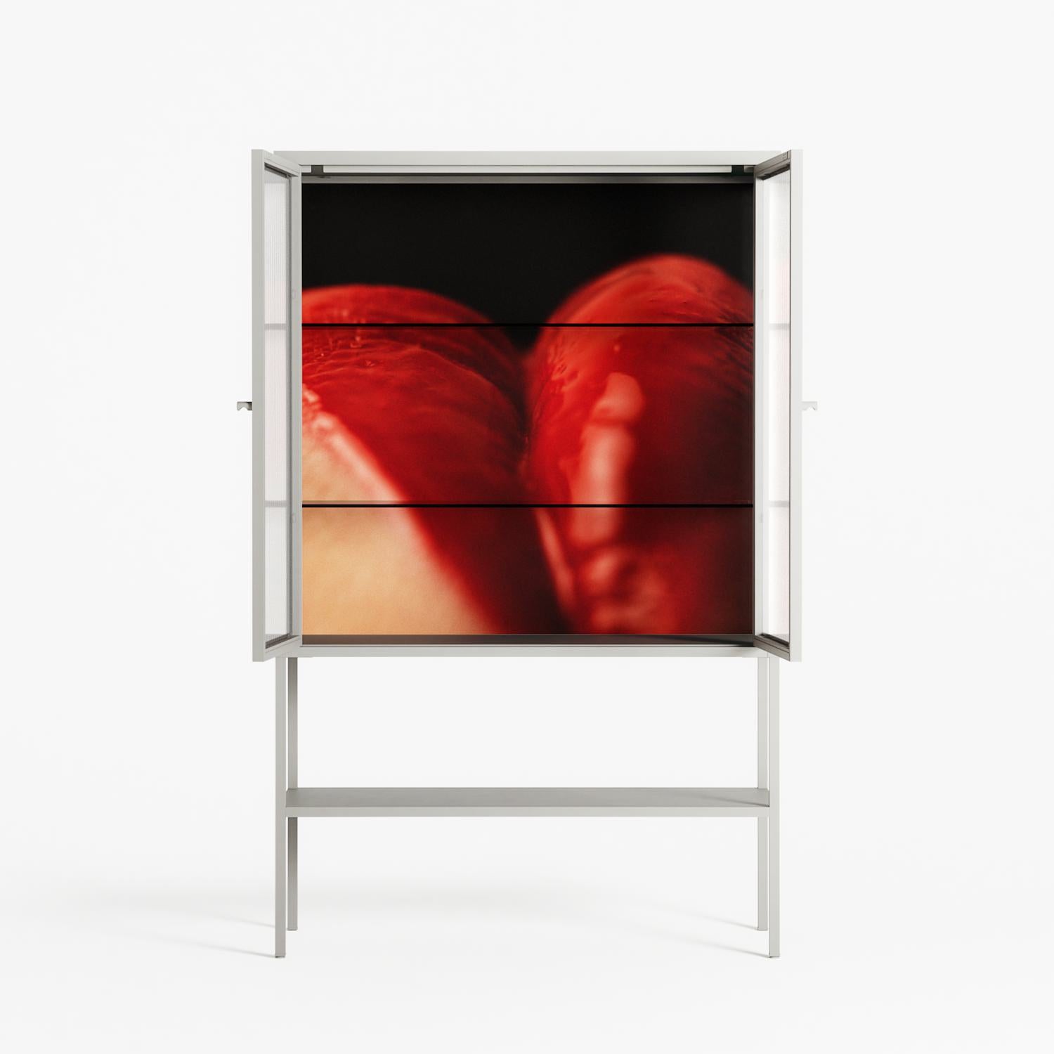 Red 3 - Loft Cabinet - Nadia Ryder - Chalk - Reeded glass