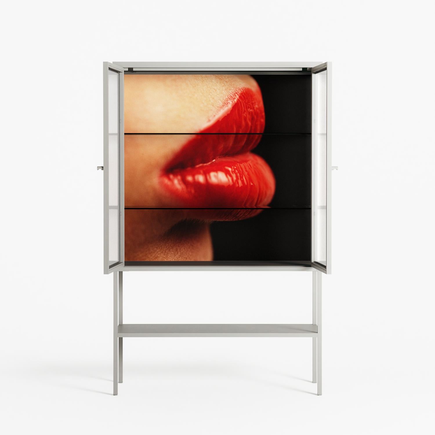 Red 4 - Loft Cabinet - Nadia Ryder - Chalk - Reeded glass