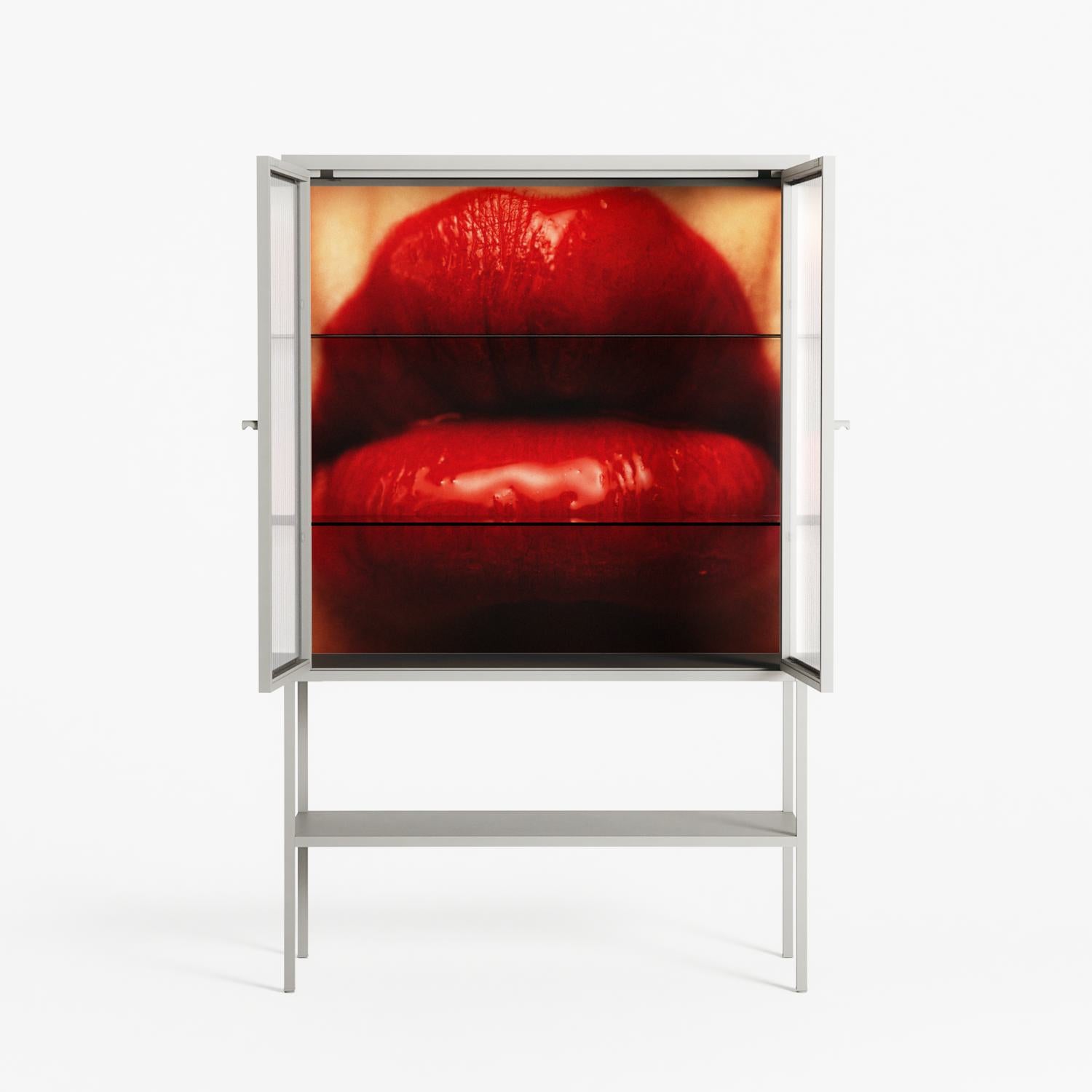 Red - Loft Cabinet - Nadia Ryder - Chalk - Reeded glass