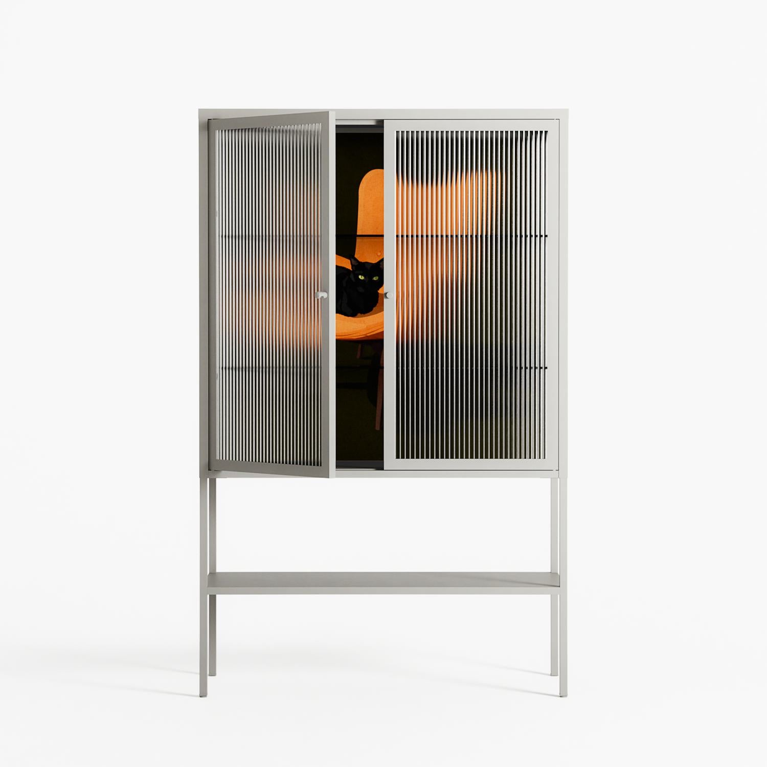 Cat in Chair A - Loft Cabinet - Kristin Eriksson - Chalk - Reeded glass