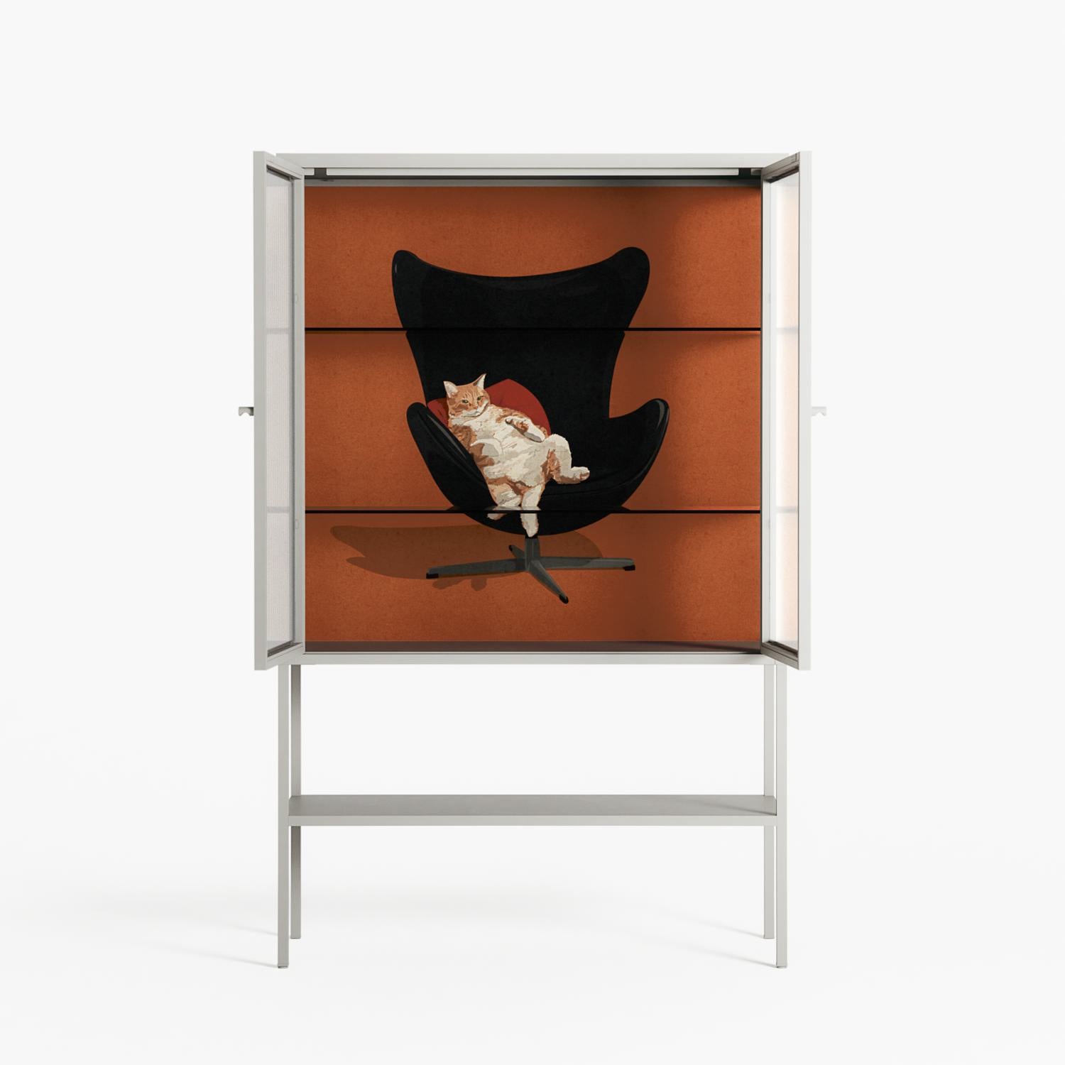 Cat in Chair B - Loft Cabinet - Kristin Eriksson - Chalk - Reeded glass