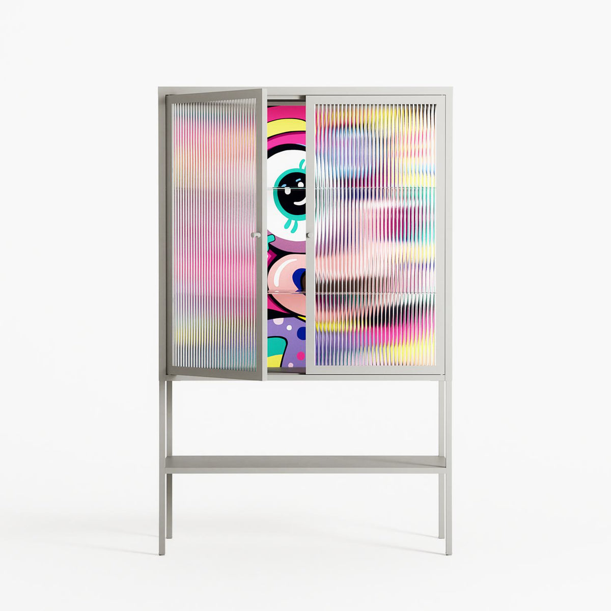 HappyFe - Loft Cabinet - Maddalena Fanfani - Chalk - Reeded glass