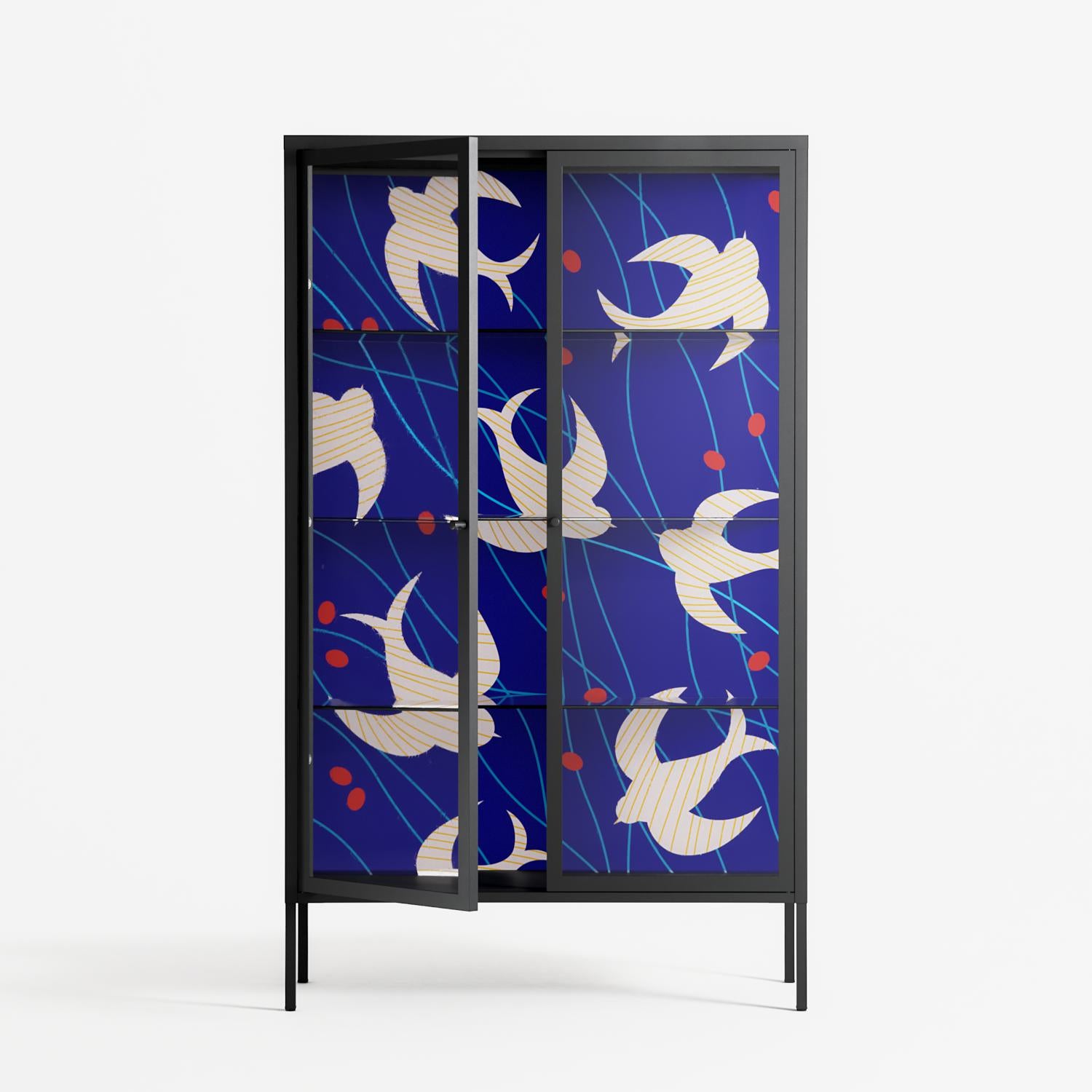 Birds A - Cabinet - Heather Zhou - Antracite - Clear glass