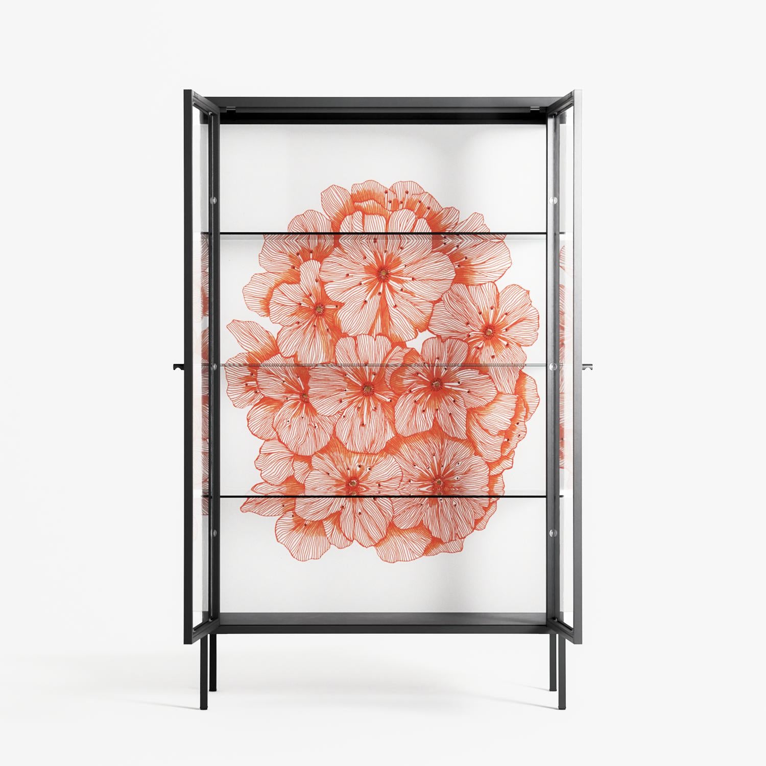 Orange Flowers 1 - Cabinet - Katie O’Shea - Antracite - Clear glass
