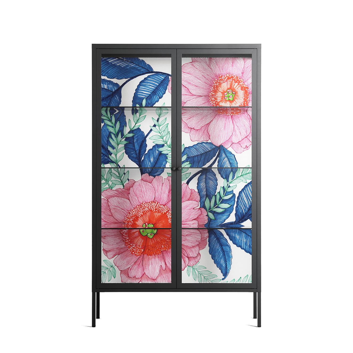 Pink Anemones - Cabinet - Katie O’Shea - Antracite - Clear glass