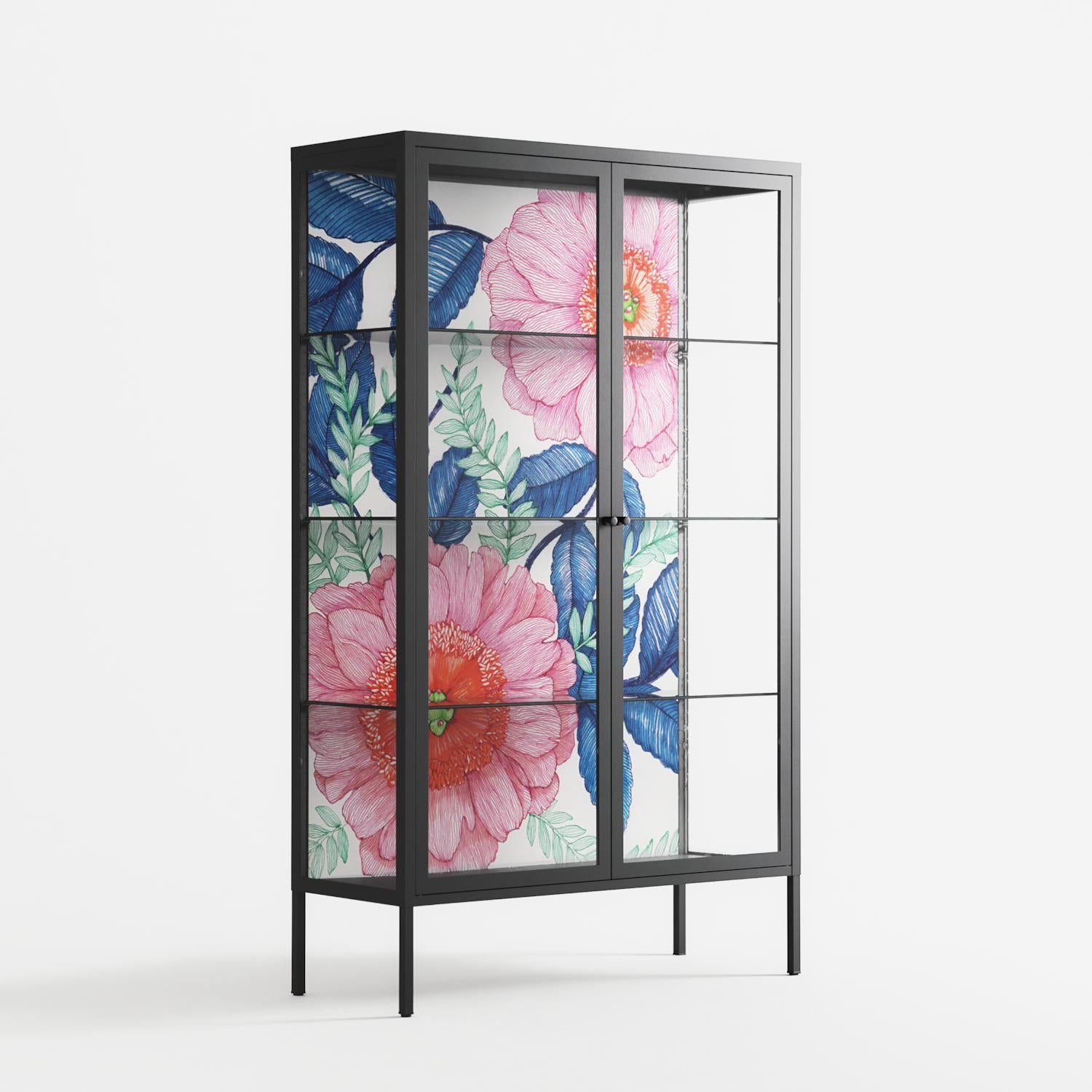 Pink Anemones - Cabinet - Katie O’Shea - Antracite - Clear glass