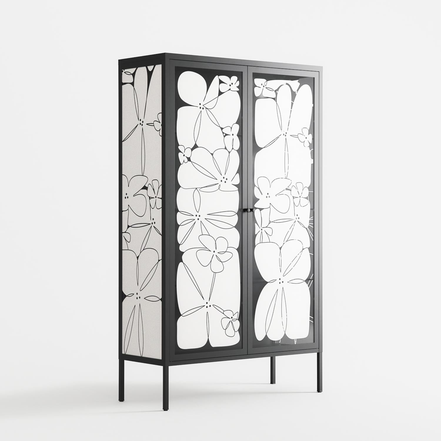 White Flowers - Cabinet - Konrad Blaszczyk - Antracite - Overlay Glass