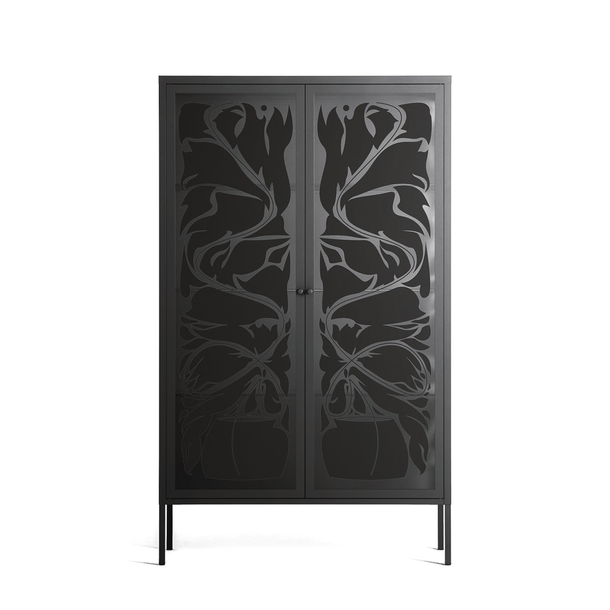 Black Potted Plant - Cabinet - Konrad Blaszczyk - Antracite - Overlay Glass