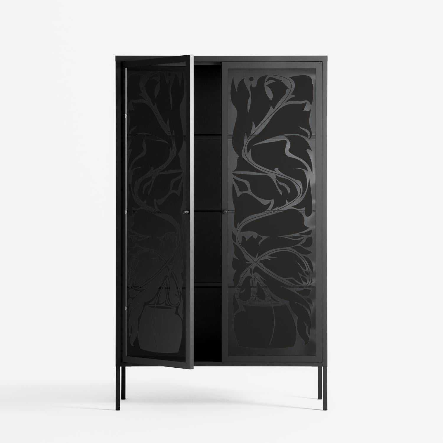 Black Potted Plant - Cabinet - Konrad Blaszczyk - Antracite - Overlay Glass