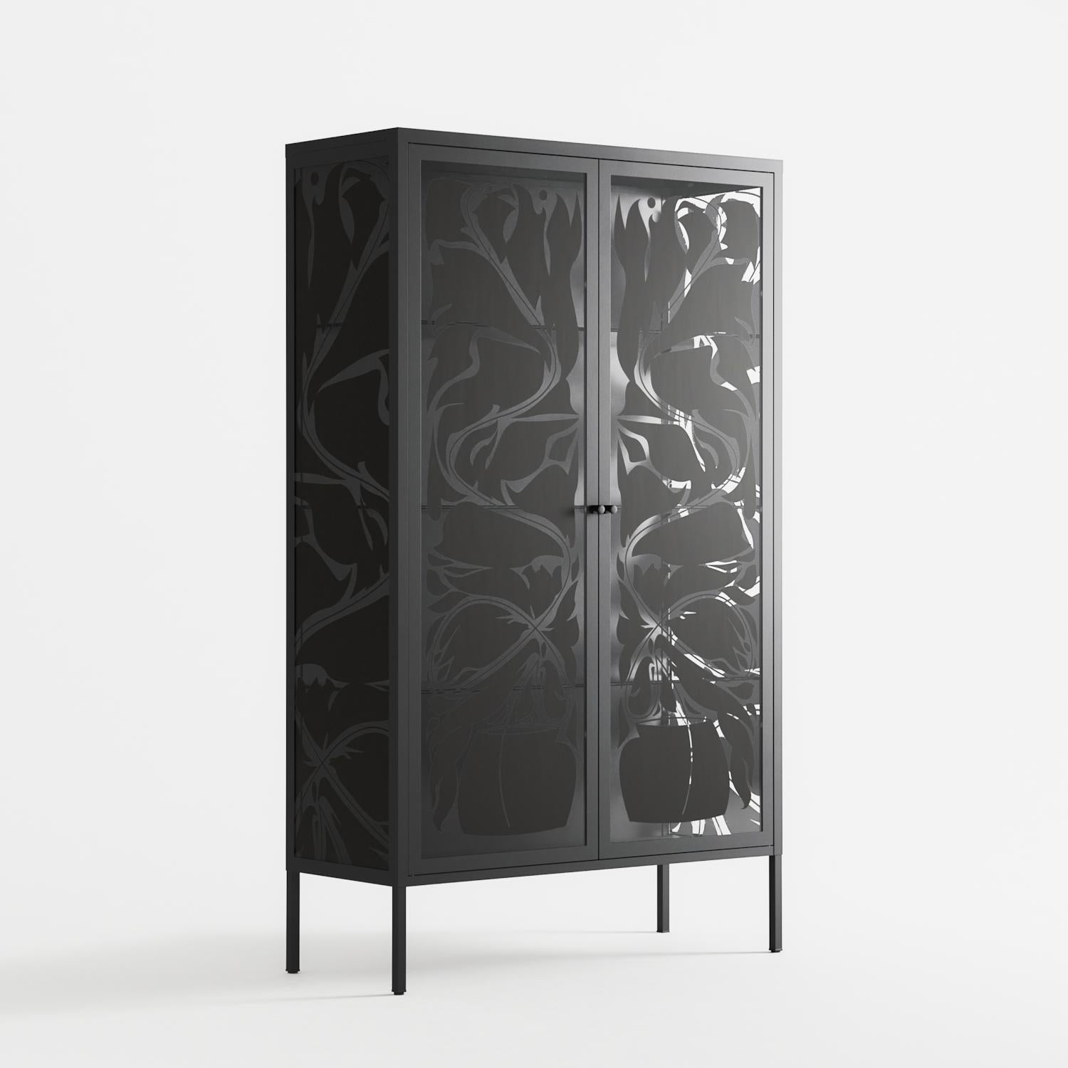 Black Potted Plant - Cabinet - Konrad Blaszczyk - Antracite - Overlay Glass