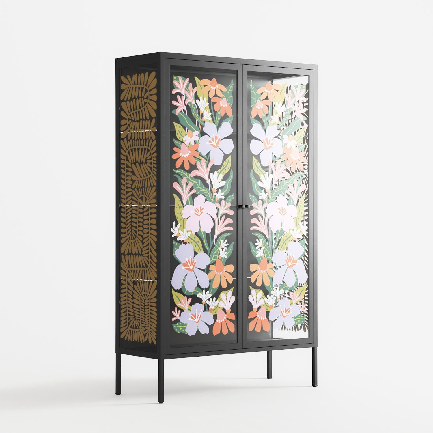 Floral Delight - Cabinet - Sandra Hutter - Antracite - Overlay Glass