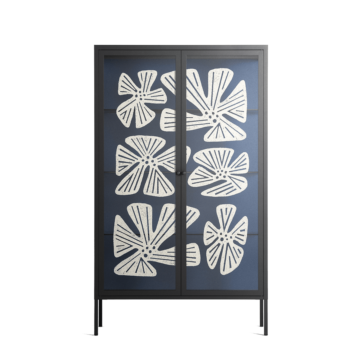 Blue Flower - Cabinet - Magdalena Marchocka - Antracite - Overlay Glass