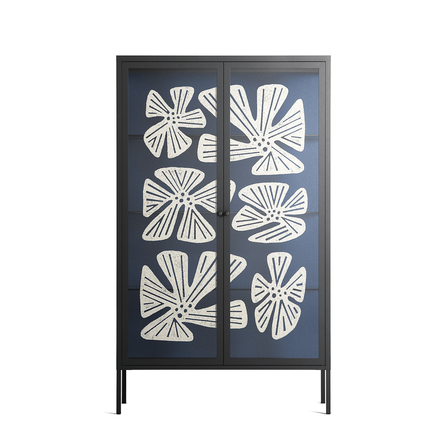 Blue Flower - Cabinet - Magdalena Marchocka - Antracite - Overlay Glass