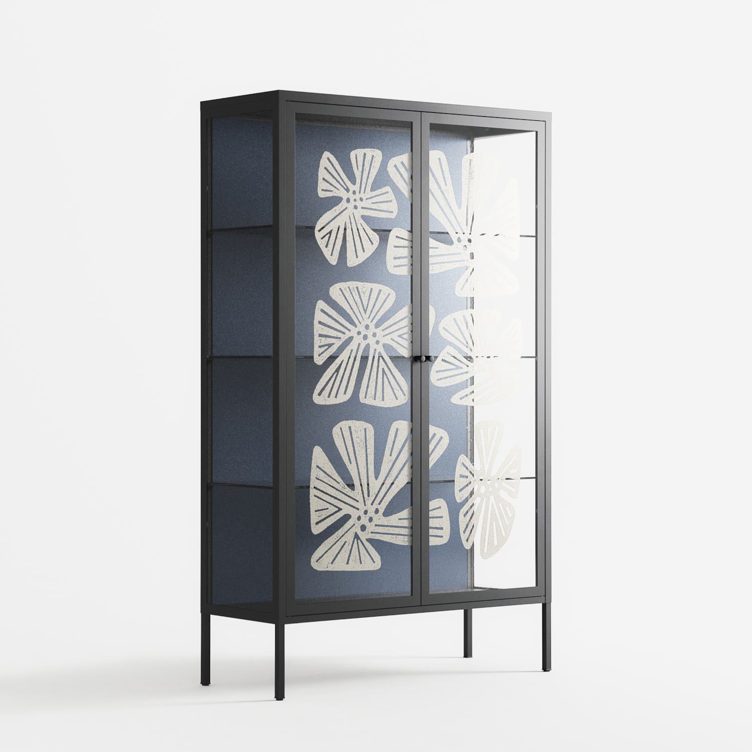 Blue Flower - Cabinet - Magdalena Marchocka - Antracite - Overlay Glass