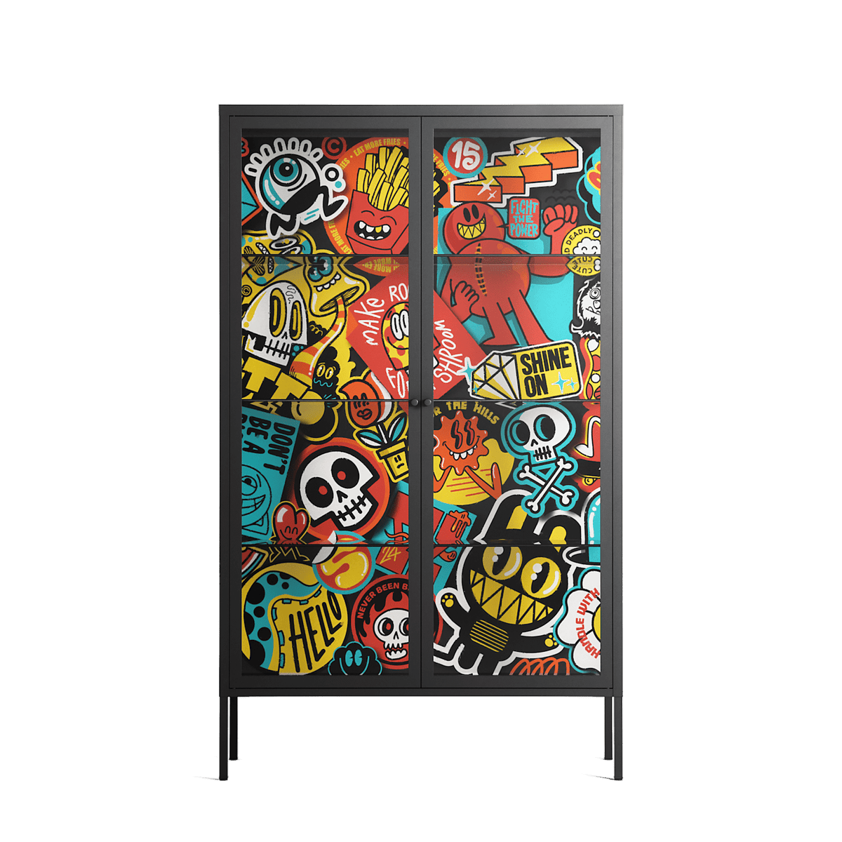 All The Stickers - Cabinet - Craig Watkins - Antracite - Clear glass