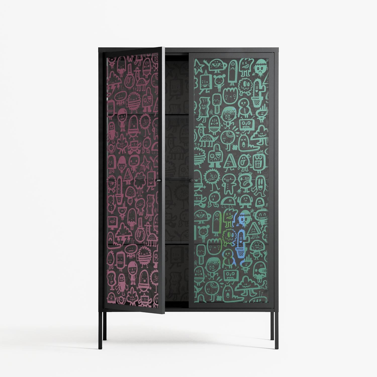 Little Monsters With Big Ideas - Cabinet - Craig Watkins - Antracite - Overlay Glass