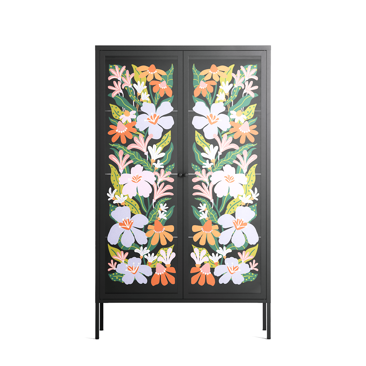 Floral Delight - Cabinet - Sandra Hutter - Antracite - Overlay Glass