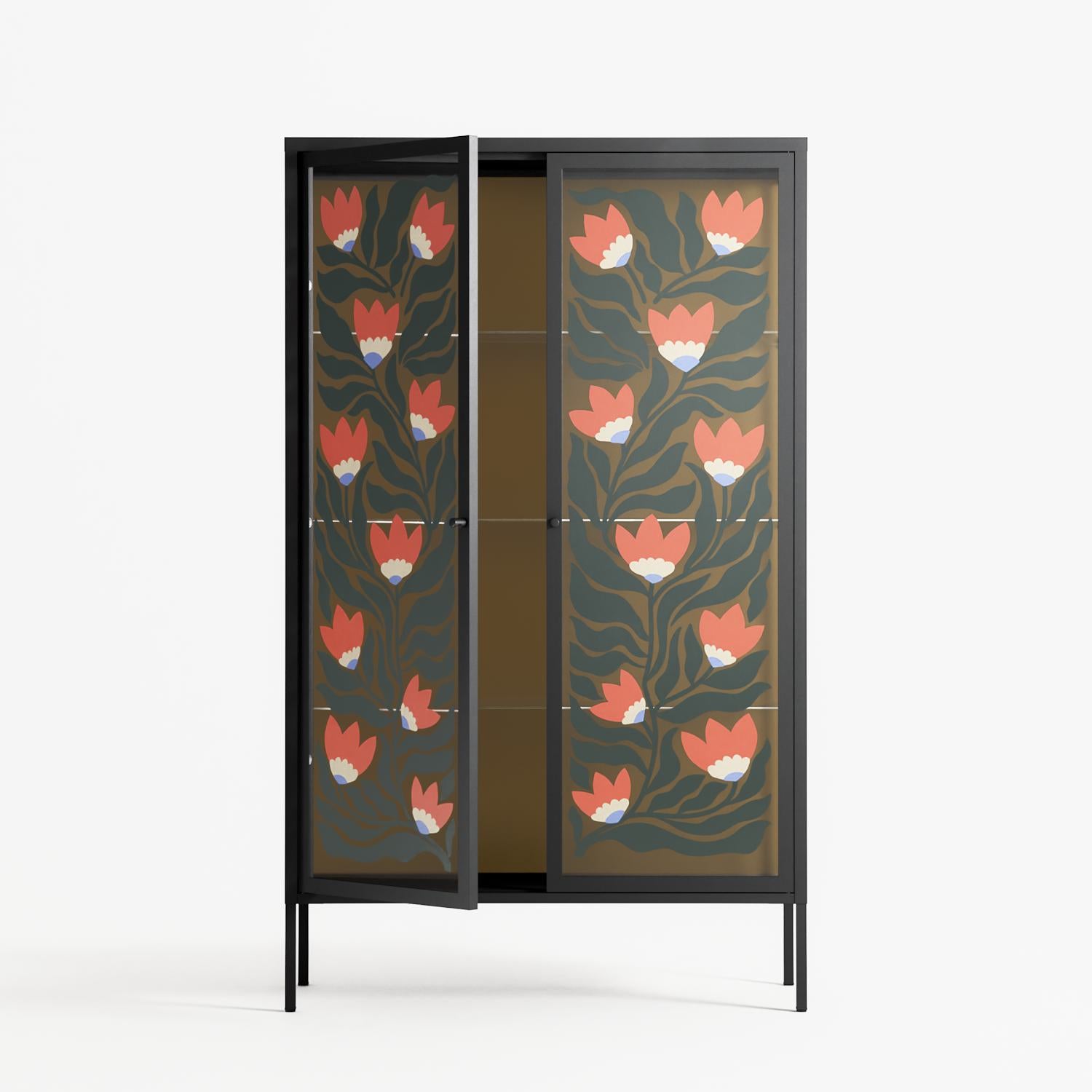 Blooming Folk Garden - Cabinet - Sandra Hutter - Antracite - Overlay Glass