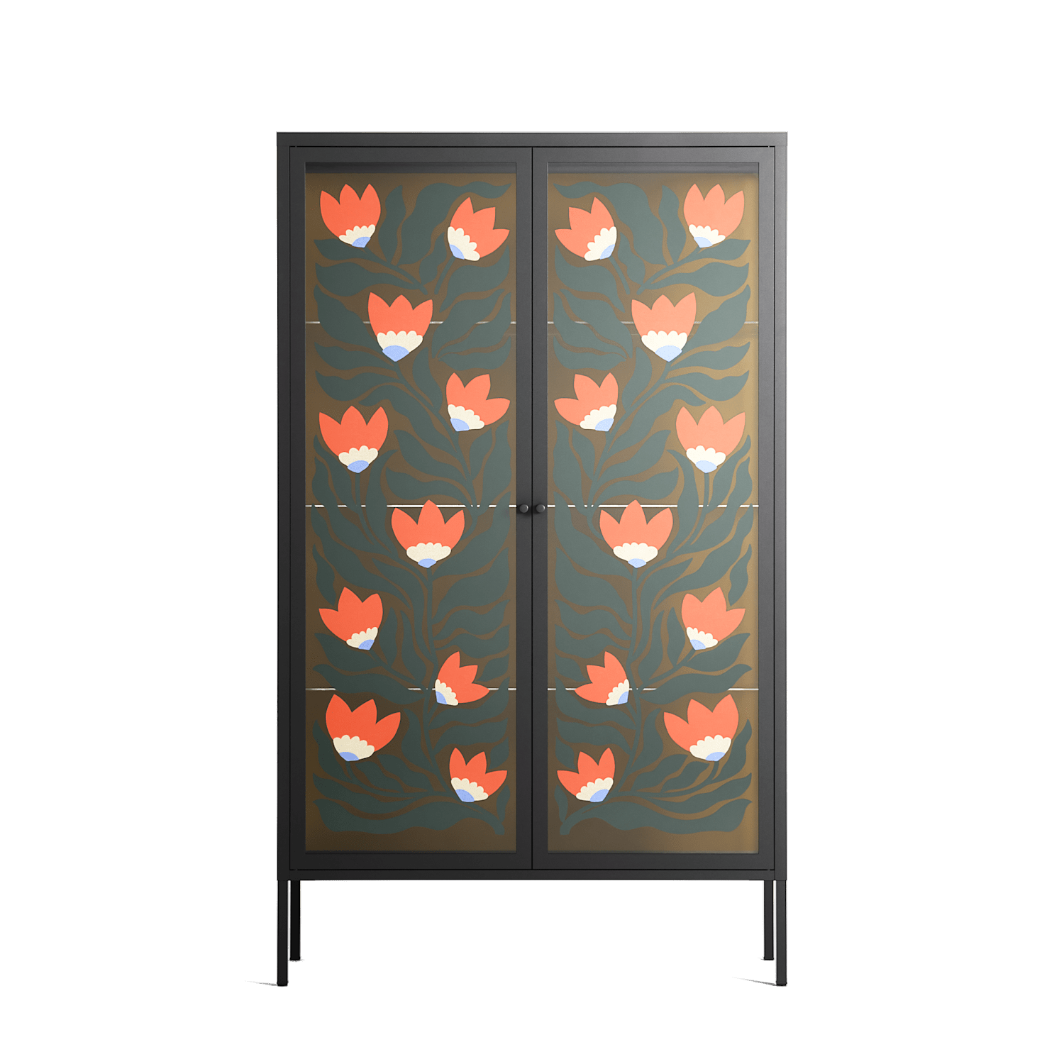 Blooming Folk Garden - Cabinet - Sandra Hutter - Antracite - Overlay Glass