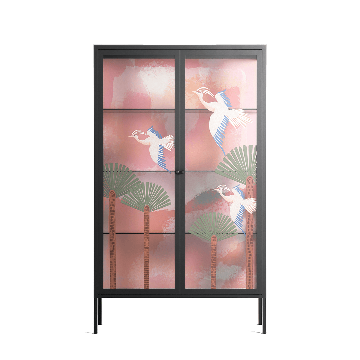 Abstract Cranes And Palms - Cabinet - Raissa Oltmanns - Antracite - Overlay Glass