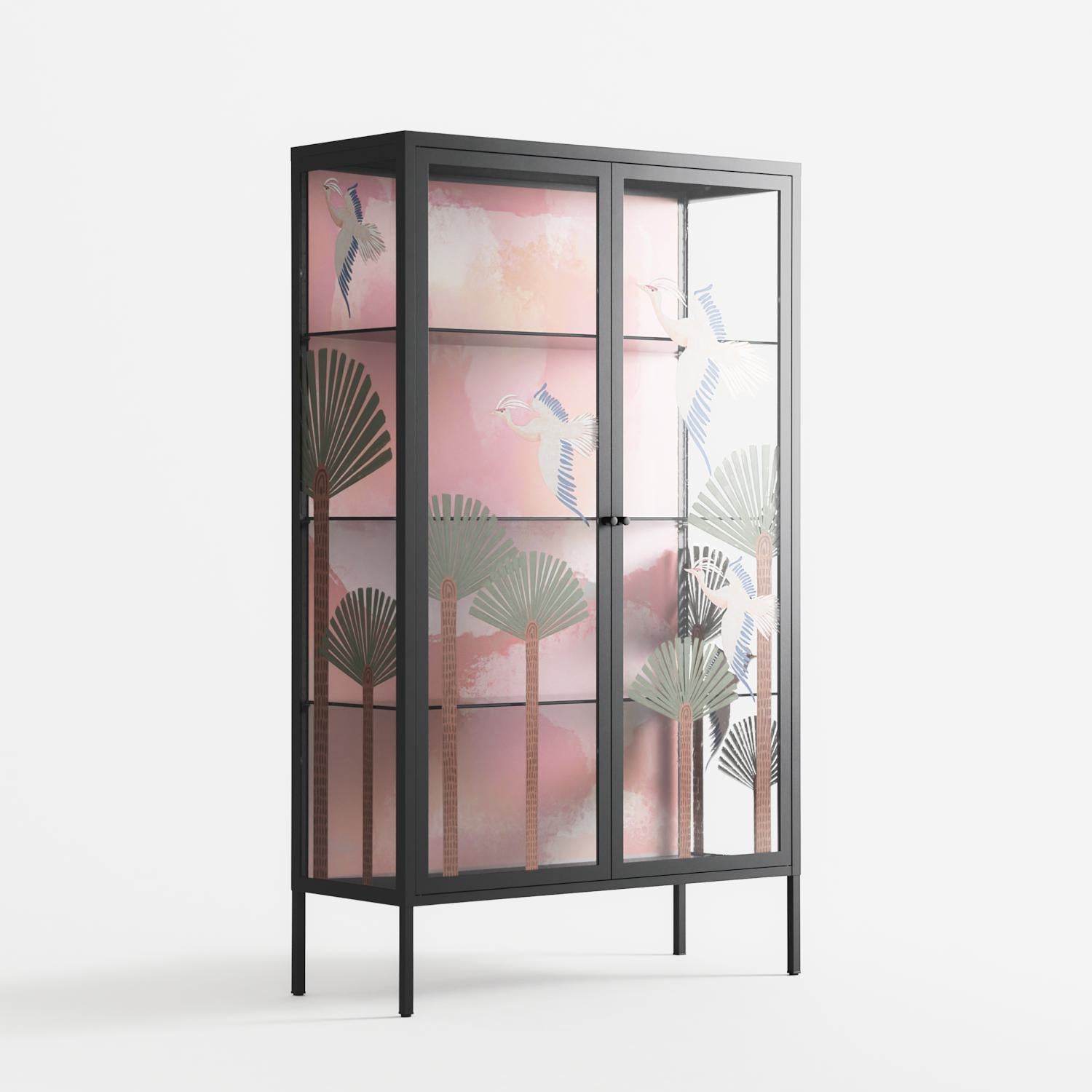 Abstract Cranes And Palms - Cabinet - Raissa Oltmanns - Antracite - Overlay Glass